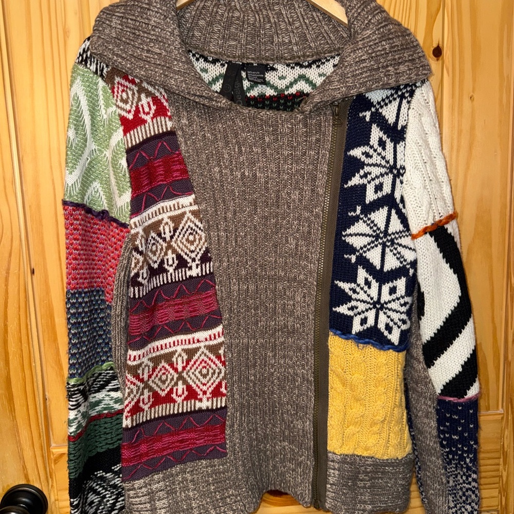 Desigual Multicolor Patchwork Cable-Knit Sweater Jacket - Picture 2 of 6